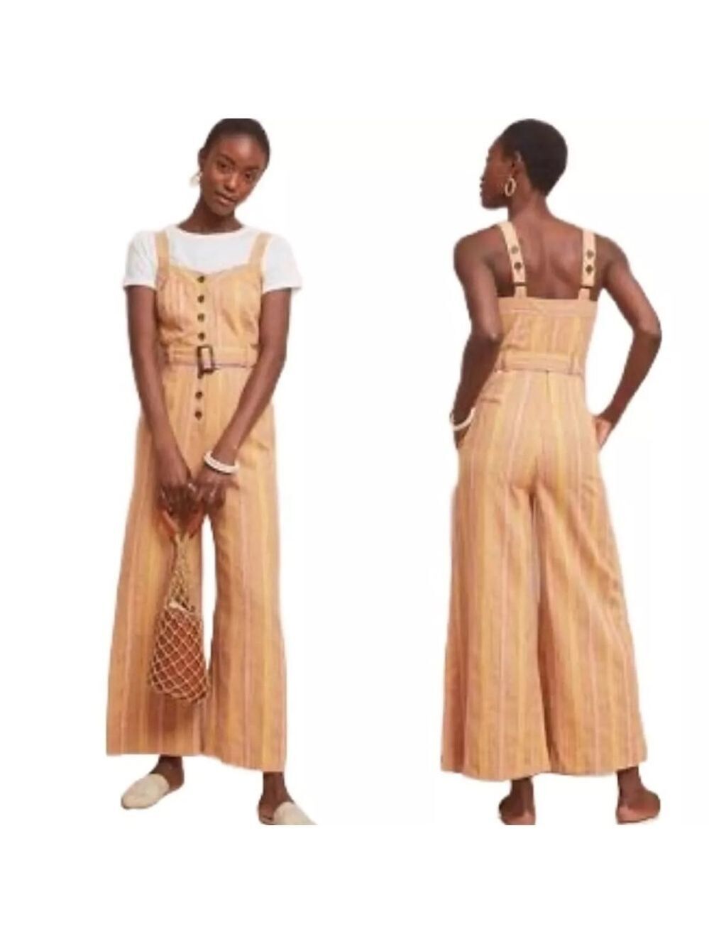 NWT Anthropology linen & cotton overalls with cropped pants & pockets.